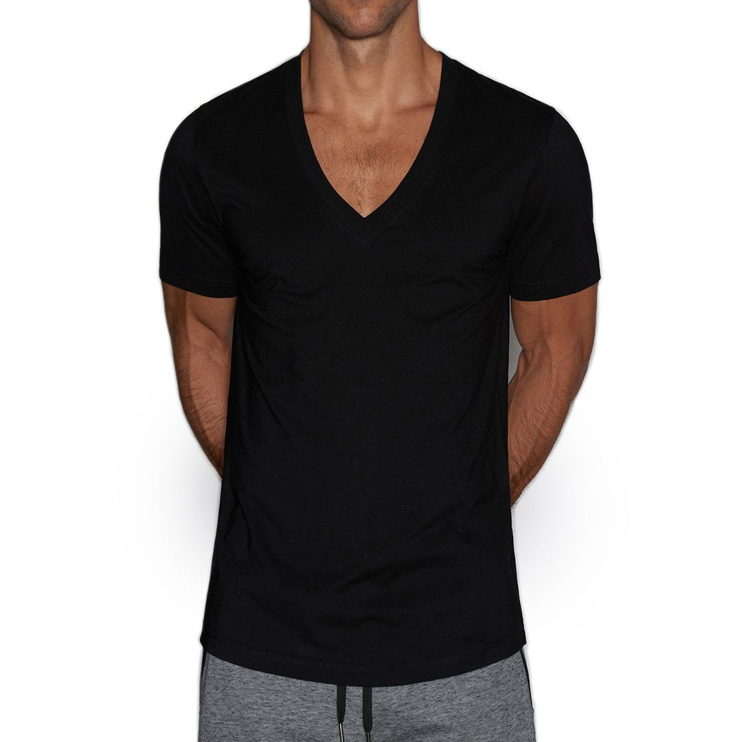 Perfect Pima Relaxed Deep V - Neck T-Shirt Black - C - IN2 New York
